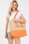 Orange Color Sewn Rope Beach Letter And Strap Crochet Fabric Tote Bag