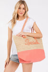 Color Sewn Rope Beach Letter And Strap Crochet Fabric Tote Bag