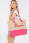 Color Sewn Rope Beach Letter And Strap Crochet Fabric Tote Bag
