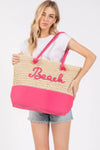 Color Sewn Rope Beach Letter And Strap Crochet Fabric Tote Bag