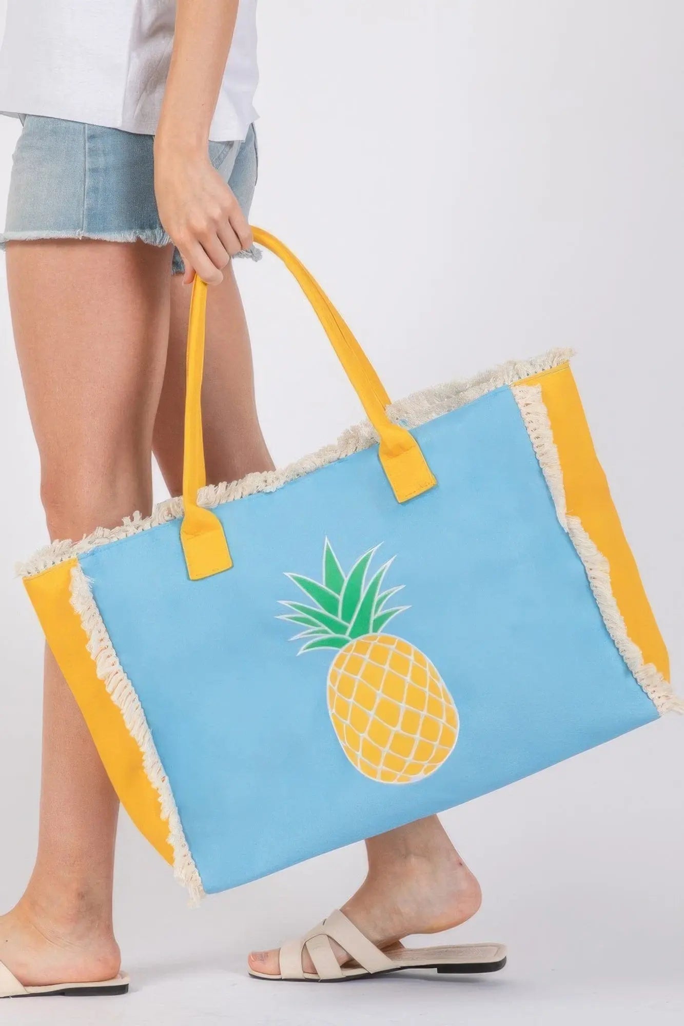Pineapple Embroidered Anchor Patch Fringe Tote Bag