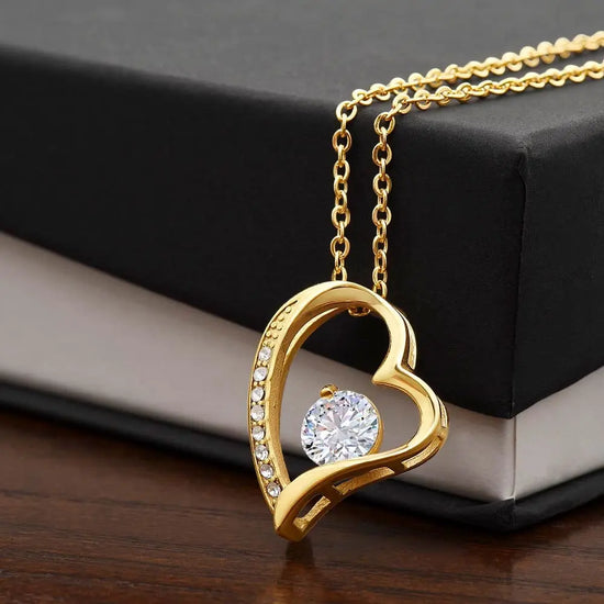 18k Yellow Gold / Standard Box Forever Love Necklace – Heart Pendant with Sparkling CZ Crystals