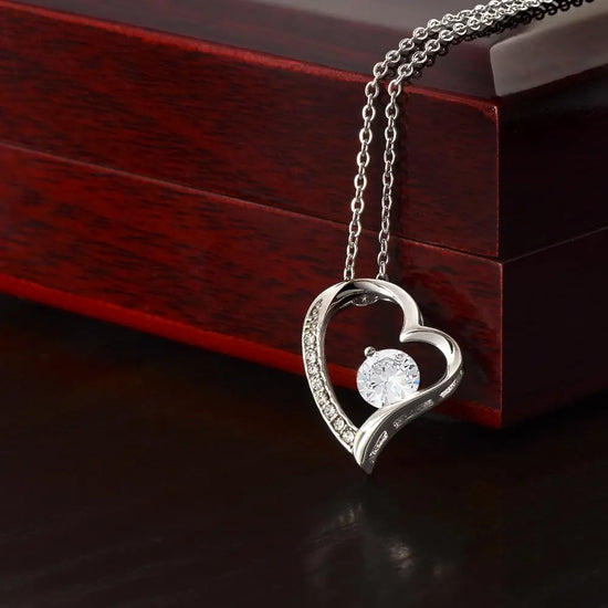 14k White Gold Finish / Luxury Box Forever Love Necklace – Heart Pendant with Sparkling CZ Crystals