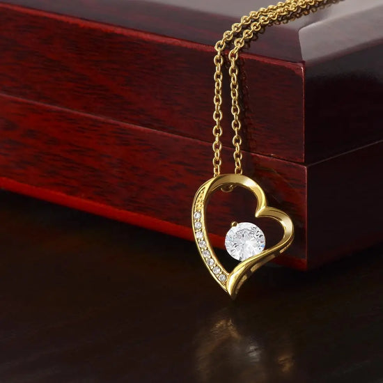 18k Yellow Gold / Luxury Box Forever Love Necklace – Heart Pendant with Sparkling CZ Crystals