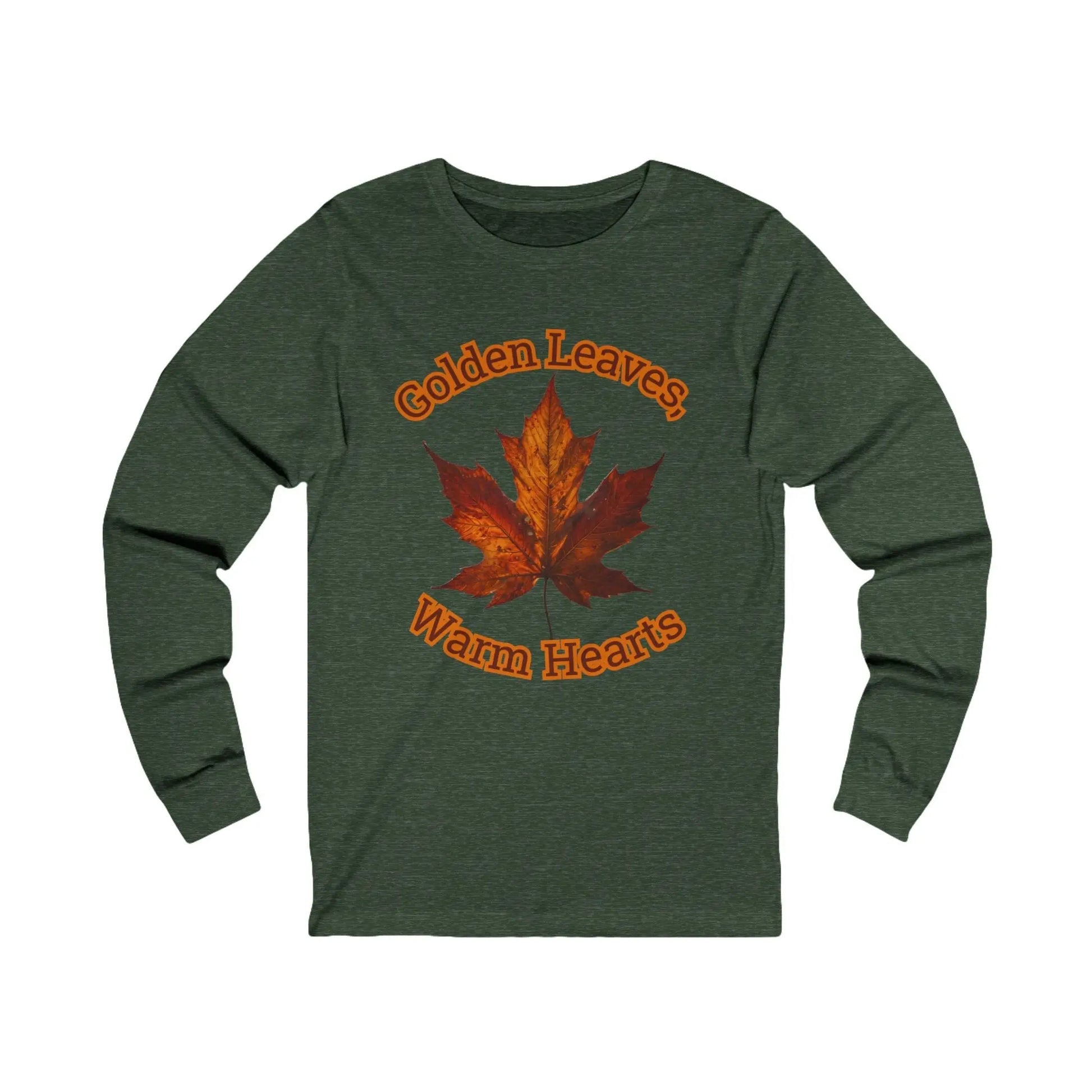 S / Heather Forest Golden Leaves, Warm Hearts Unisex Jersey Long Sleeve Tee
