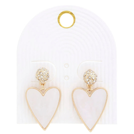 Gold Heart Rhinestone Bead Dangle Earring