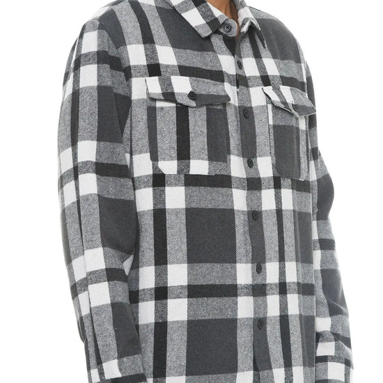 L Men's Checkered Soft Flannel Shacket - Grey/Black