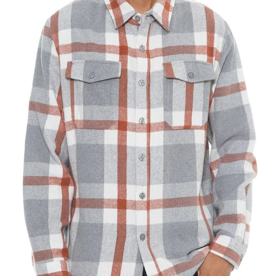 S Men's Checkered Soft Flannel Shacket - Grey/Rust