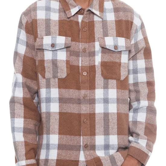 S Men's Checkered Soft Flannel Shacket - Mocha/Grey