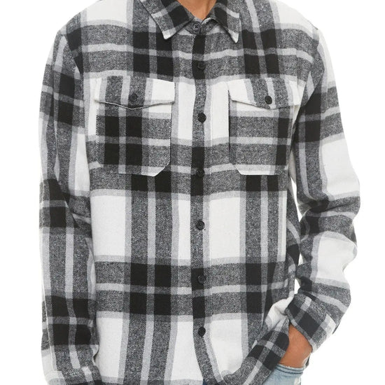 S Men's Checkered Soft Flannel Shacket - White/Black