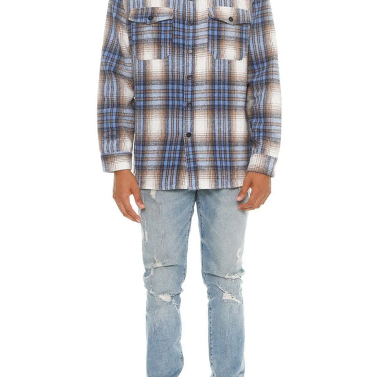 M Men's Checkered Soft Flannel Shacket - Blue Sand