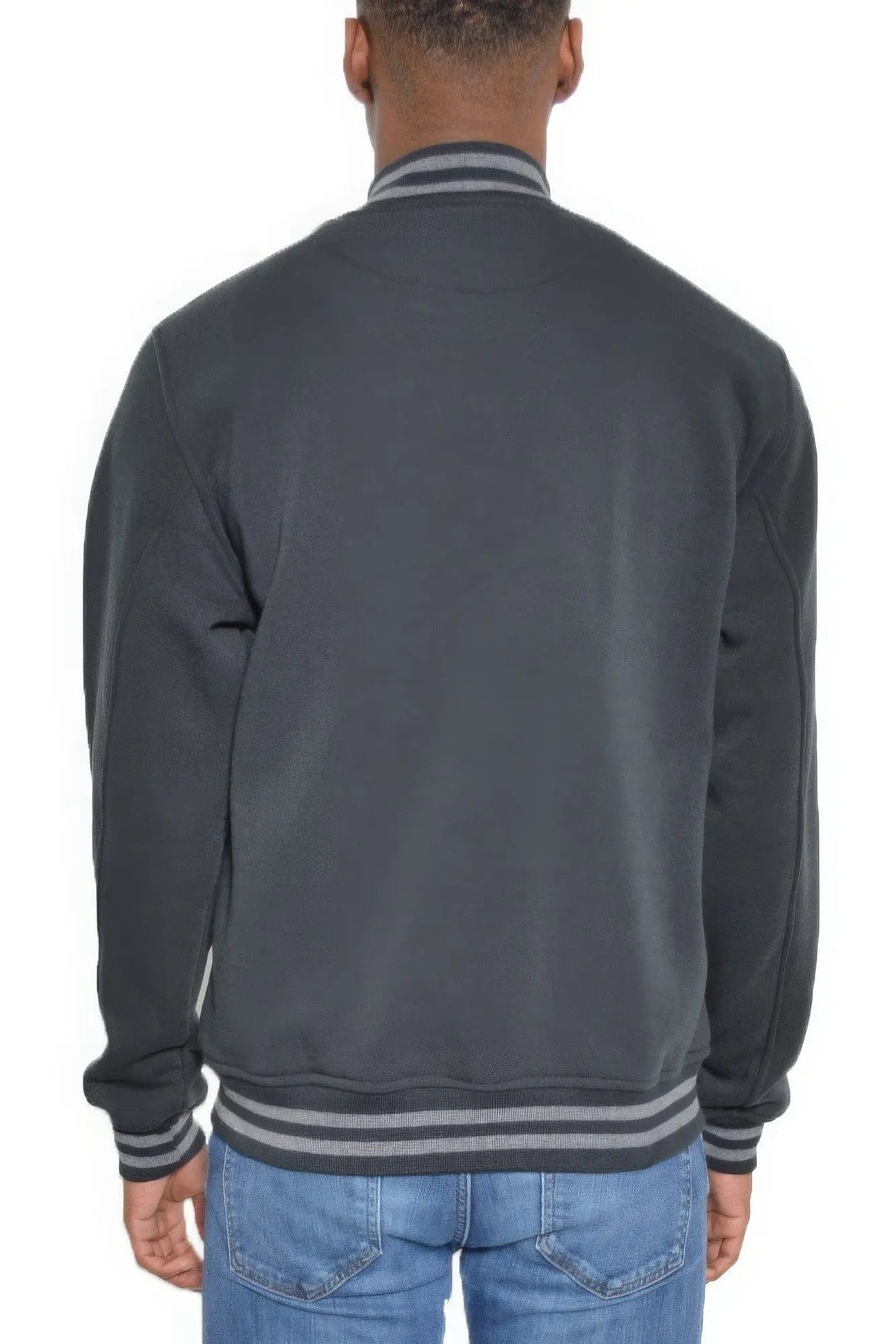 Mens Fleece Snap Button Varsity Jacket-Black/Charcoal