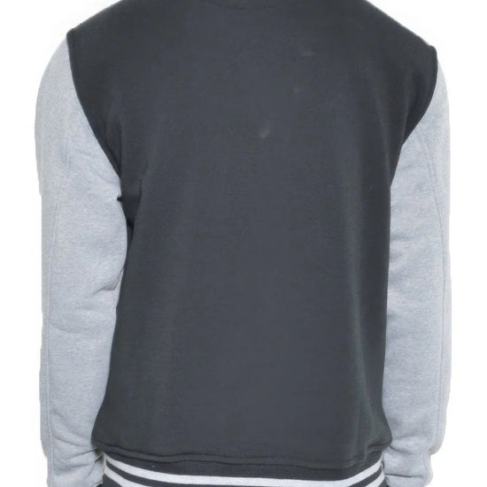 Mens Fleece Snap Button Varsity Jacket-Black/Grey