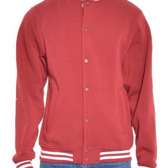 Mens Fleece Snap Button Varsity Jacket-Red