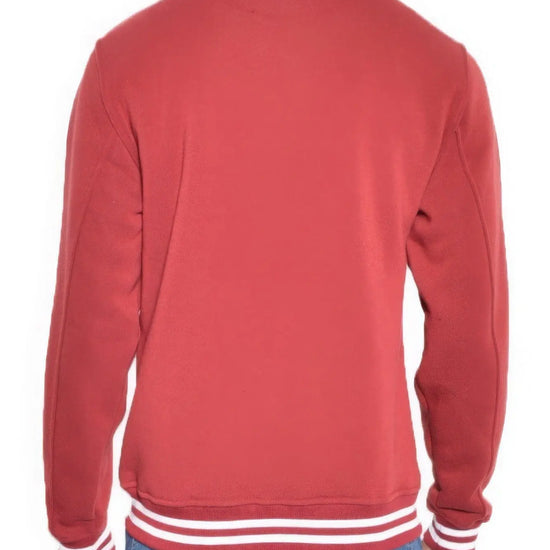 Mens Fleece Snap Button Varsity Jacket-Red