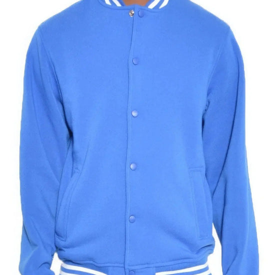 Mens Fleece Snap Button Varsity Jacket-Royal