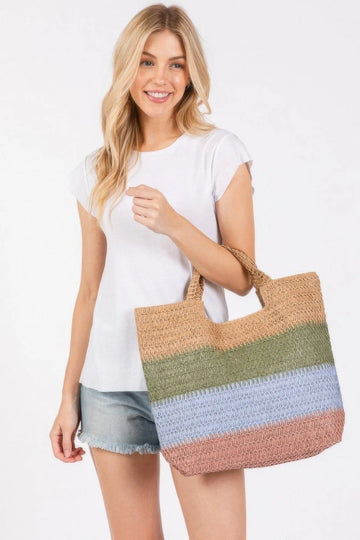 Blue Multi Color Stripe Tote Bag