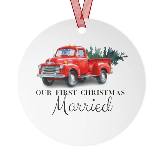 BASIC No Name or Date- Our First Christmas Married Metal Ornament
