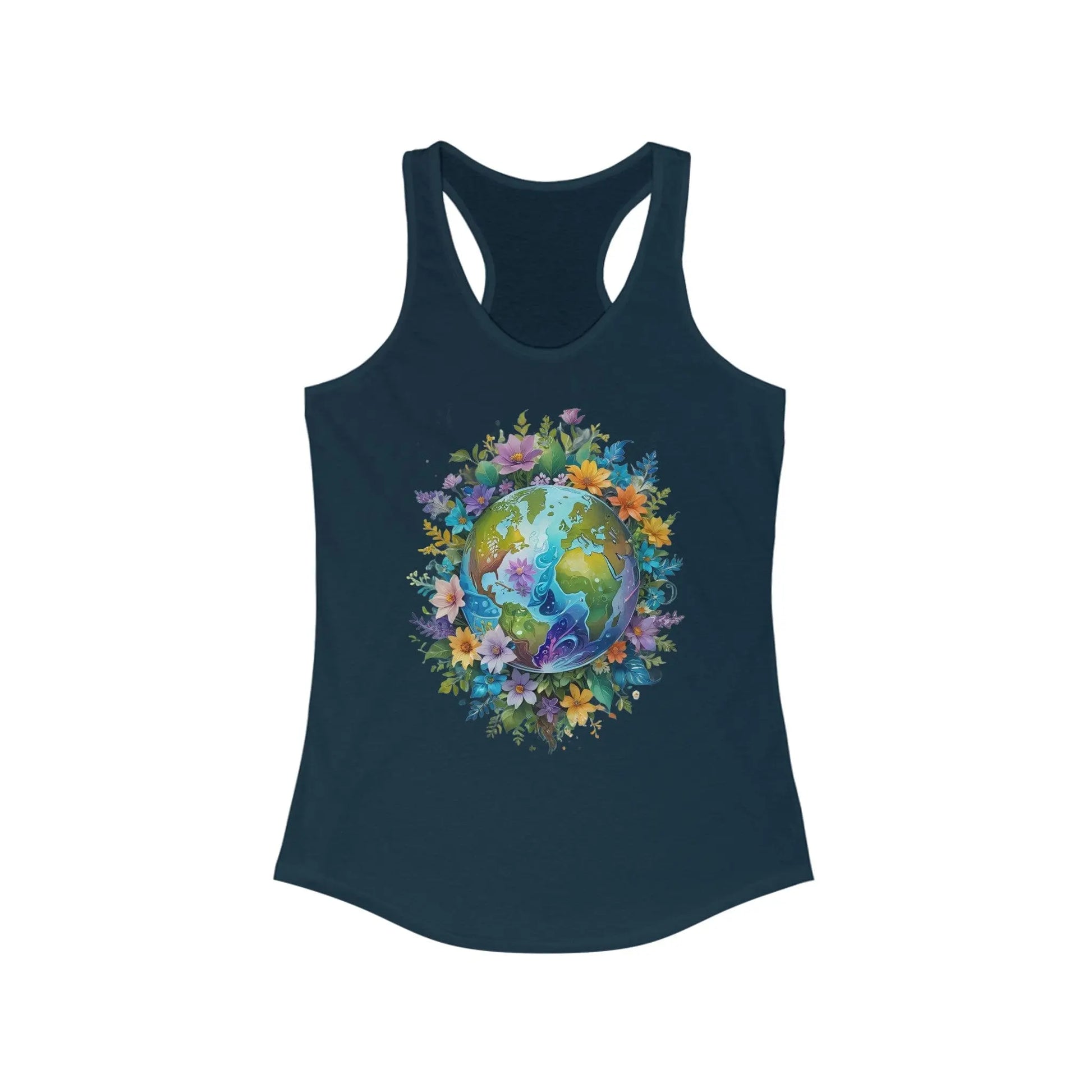 XS / Solid Midnight Navy World Foliage Women's Ideal Racerback Tank: Lightweight Comfort with a Sporty Edge