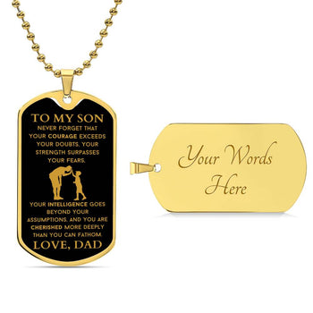 Customized dog tags with name engraving.