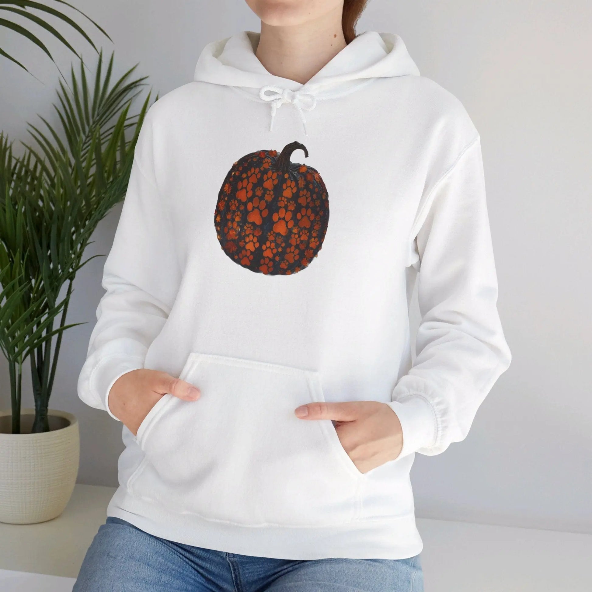 White / S Dog Paw Pumpkin Unisex Heavy Blend™ Hooded Sweatshirt