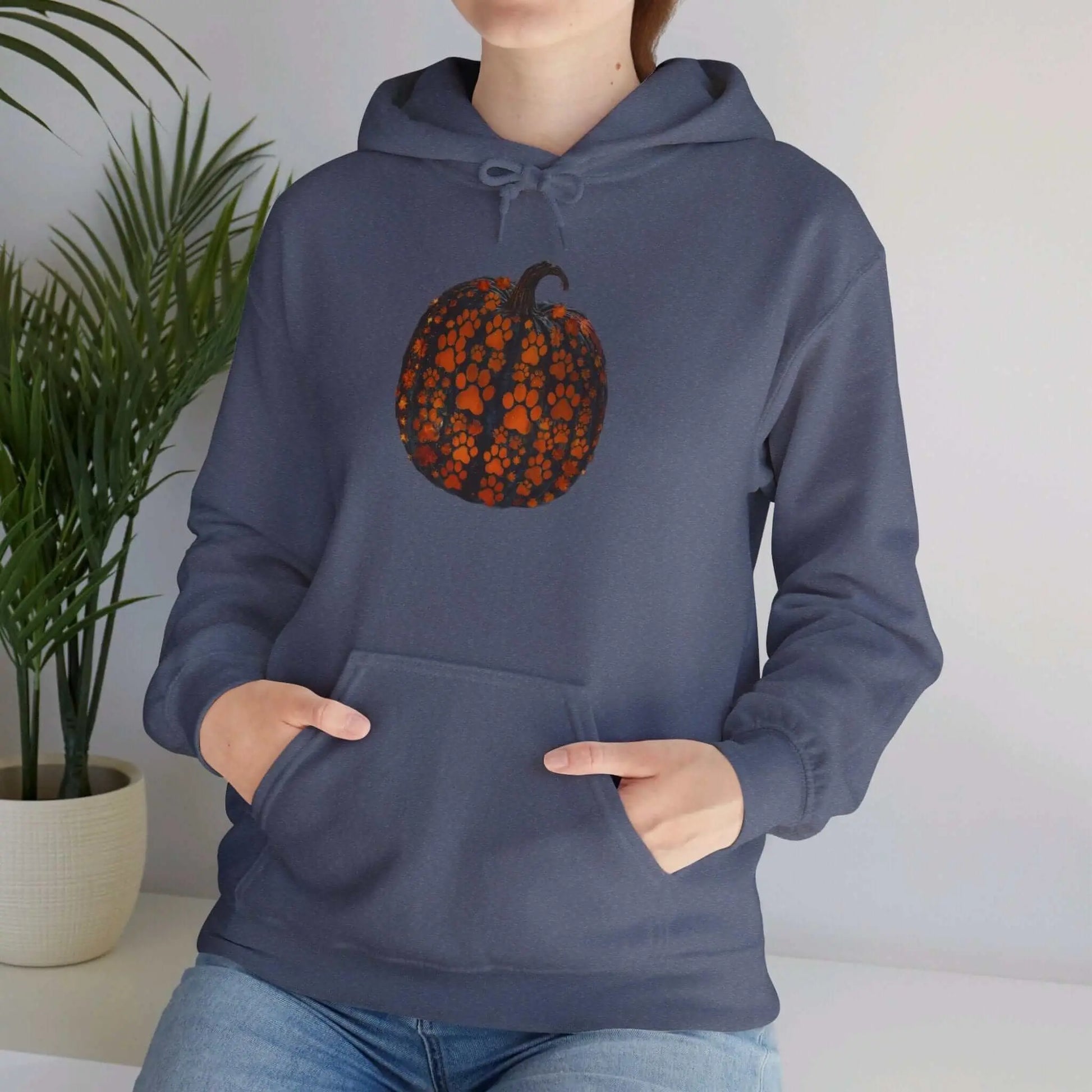 Heather Navy / S Dog Paw Pumpkin Unisex Heavy Blend™ Hooded Sweatshirt