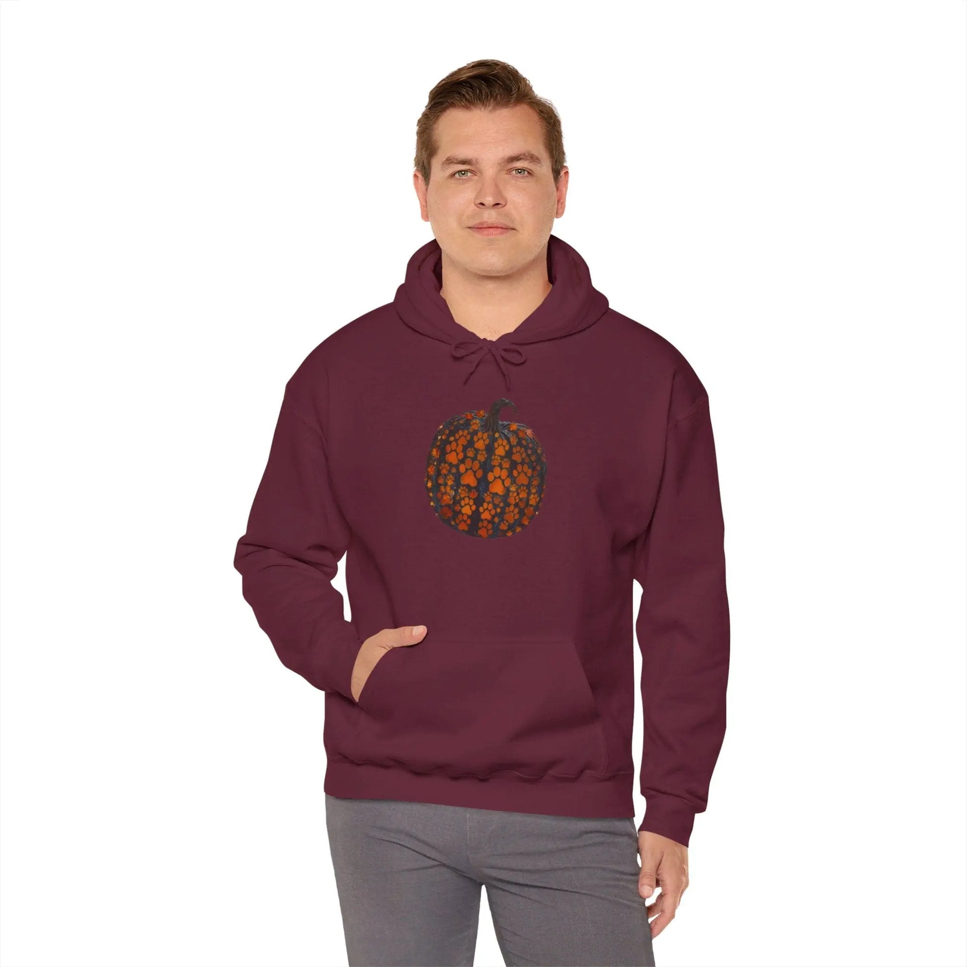 Maroon / S Dog Paw Pumpkin Unisex Heavy Blend™ Hooded Sweatshirt