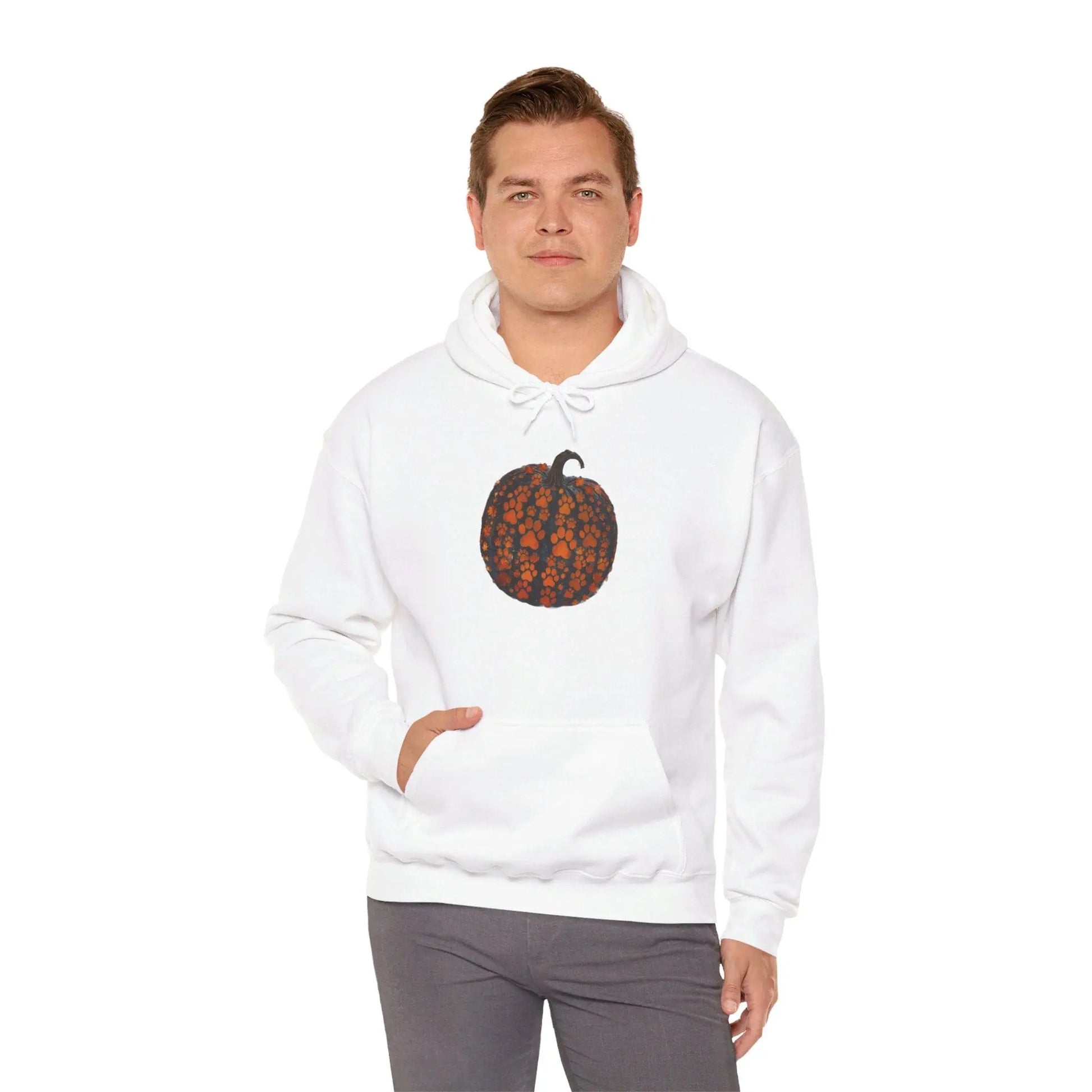 White / S Dog Paw Pumpkin Unisex Heavy Blend™ Hooded Sweatshirt