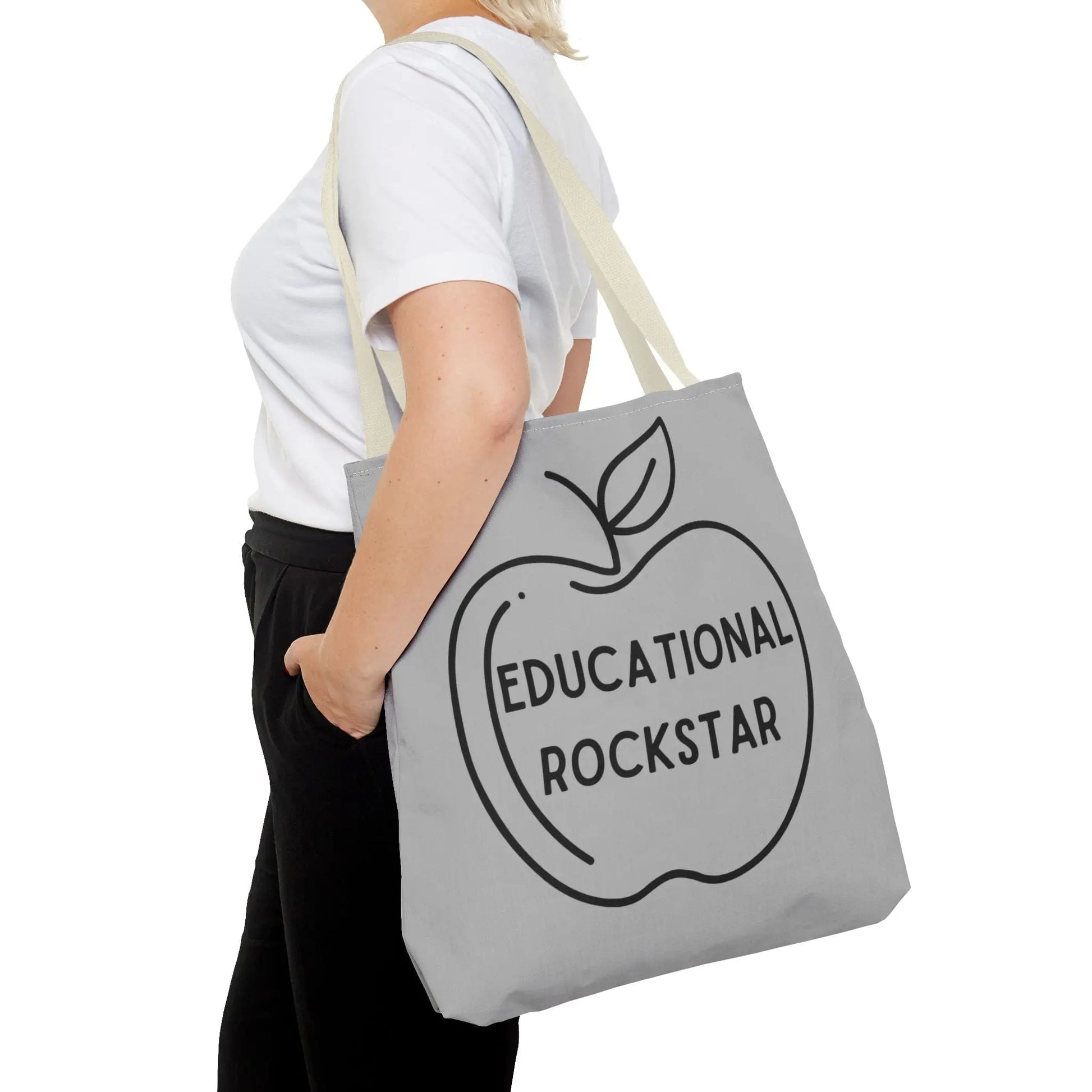 18" × 18'' / Beige Educational Rockstar Tote Bag - Perfect for Teachers and Students