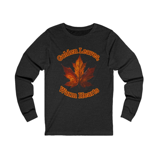 S / Dark Grey Heather Golden Leaves, Warm Hearts Unisex Jersey Long Sleeve Tee