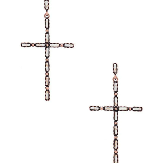 White Multi Stone Pattern Cross Metal Earring
