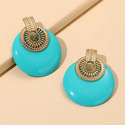 Turquoise Round Metal Post Earring