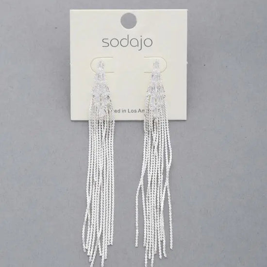 Rhodium Sodajo Crystal Metal Chain Dangle Earring