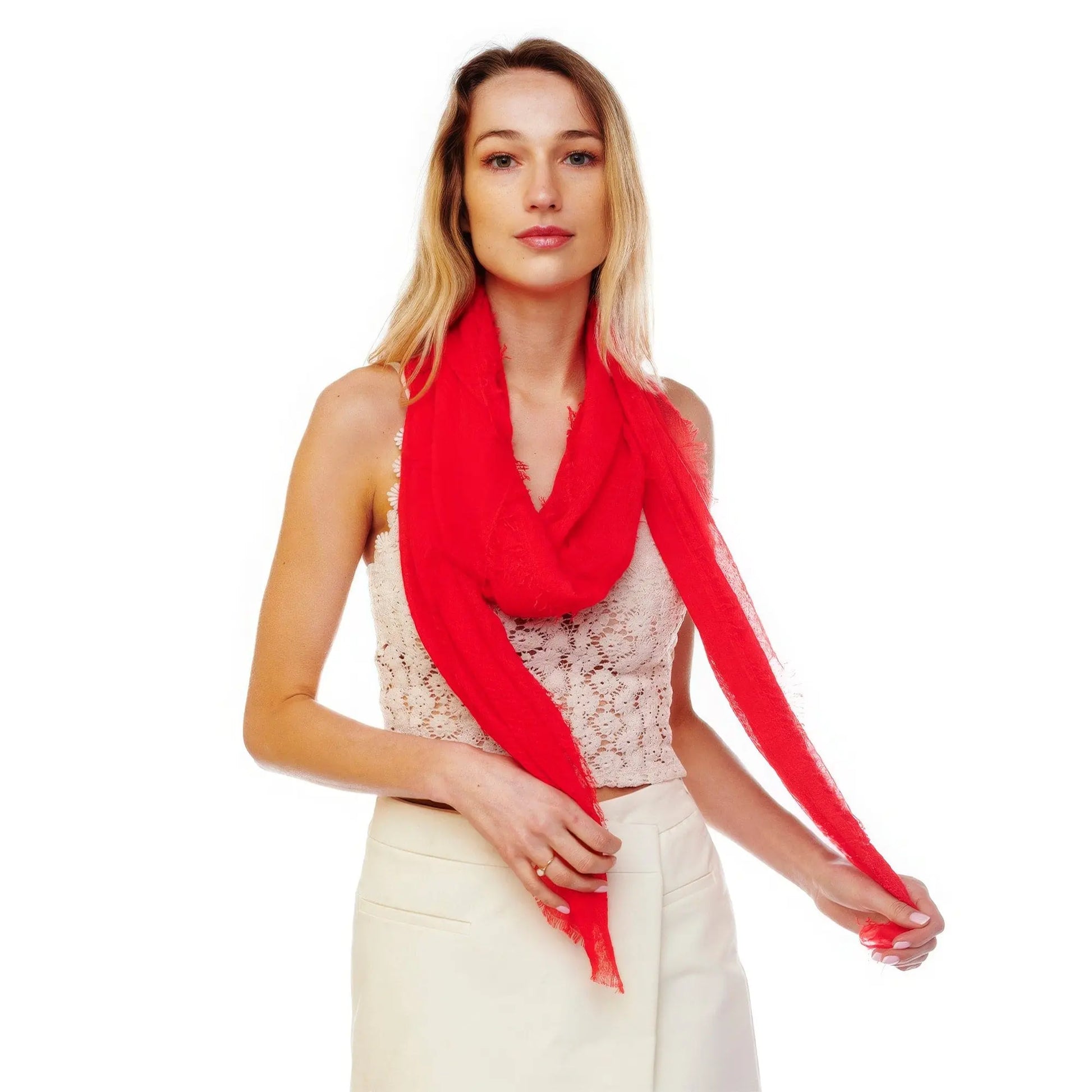 Red Solid Oblong Scarf