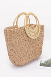 AnchorFinds.com Bags Khaki Faux Straw Bamboo Handle Tote Bag