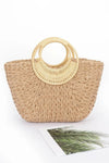 AnchorFinds.com Bags Khaki Faux Straw Bamboo Handle Tote Bag