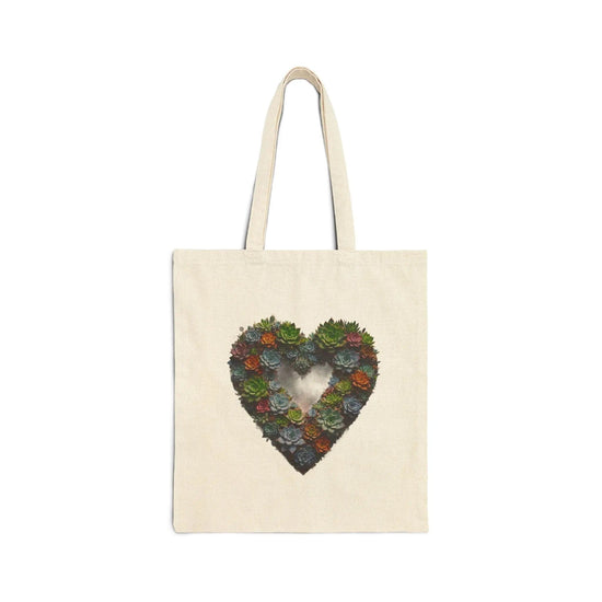 AnchorFinds.com Bags Natural / 15" x 16" Heart Succulent Cotton Canvas Tote Bag: Stylish Durability for Everyday Use