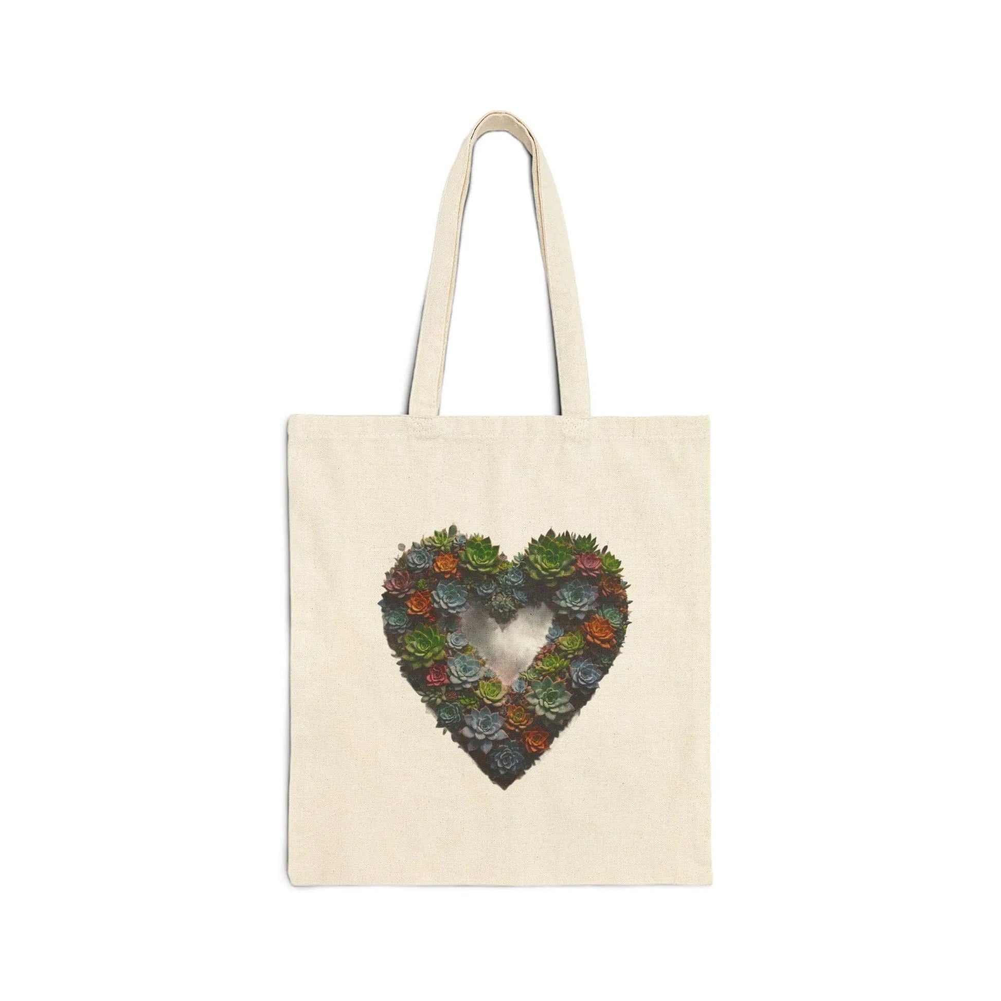 AnchorFinds.com Bags Natural / 15" x 16" Heart Succulent Cotton Canvas Tote Bag: Stylish Durability for Everyday Use