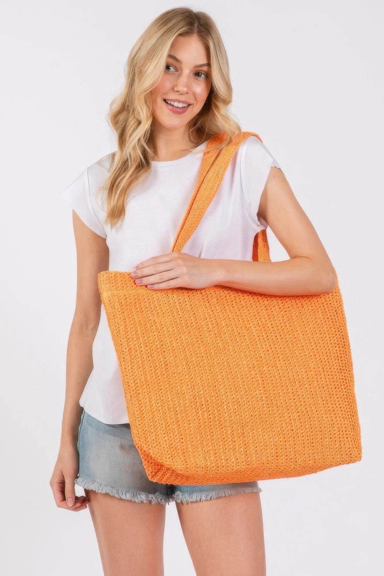 AnchorFinds.com Bags Orange Solid Crochet Straw Bag