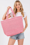 AnchorFinds.com Bags Pink Solid Crochet Straw Bag
