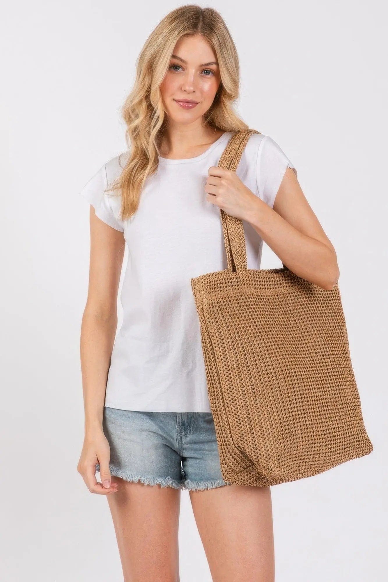 AnchorFinds.com Bags Solid Crochet Straw Bag