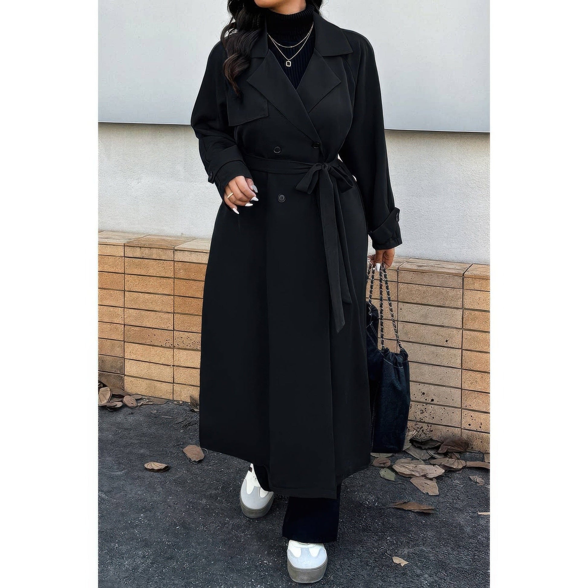 AnchorFinds.com Black / S Plus Stand Collar Double Breasted Long Body Coat