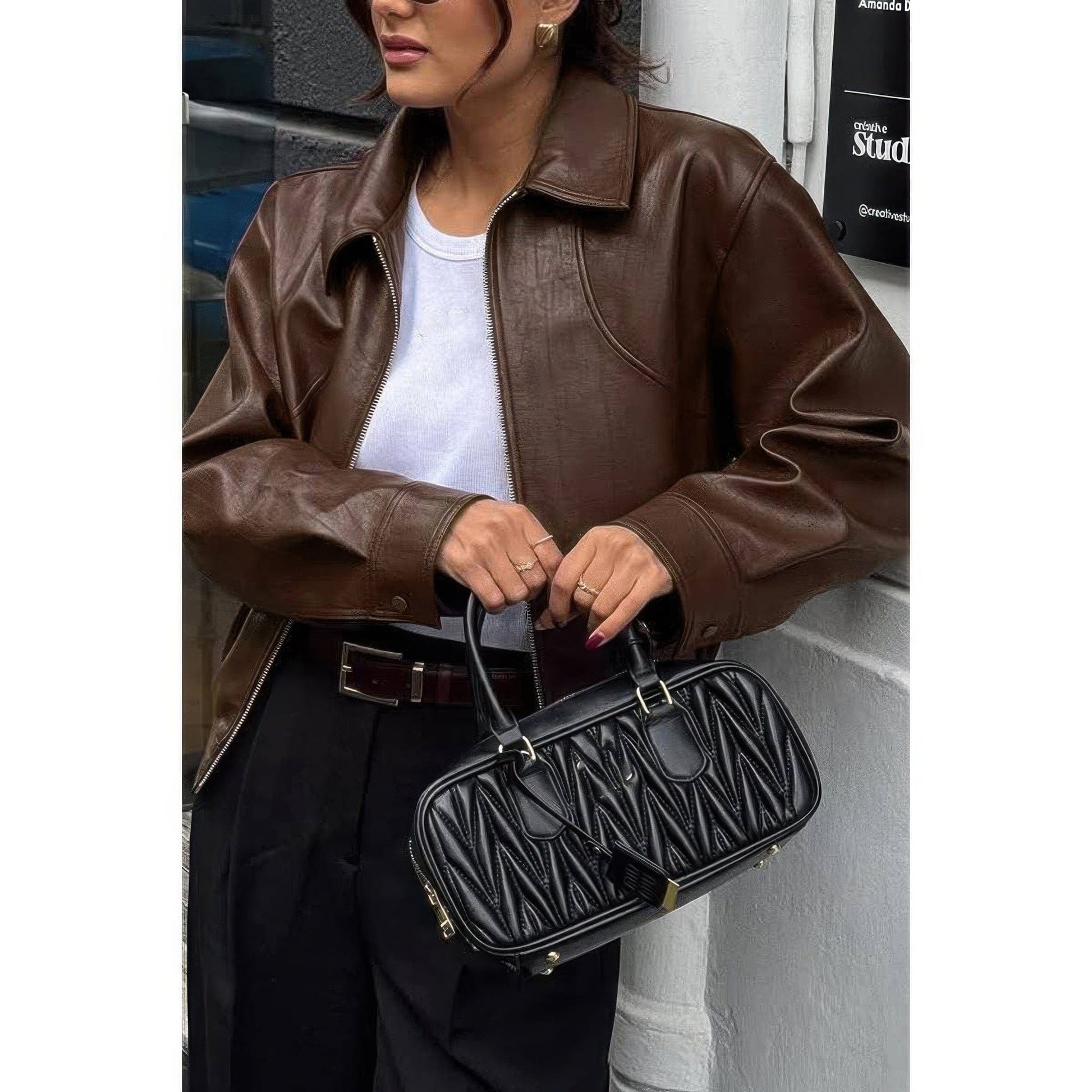 AnchorFinds.com Brown / S Solid Long Sleeve Short Lapel Zipper Jacket