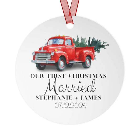 AnchorFinds.com Home Decor Our First Christmas Married Metal Ornament with Customizable Names/Date