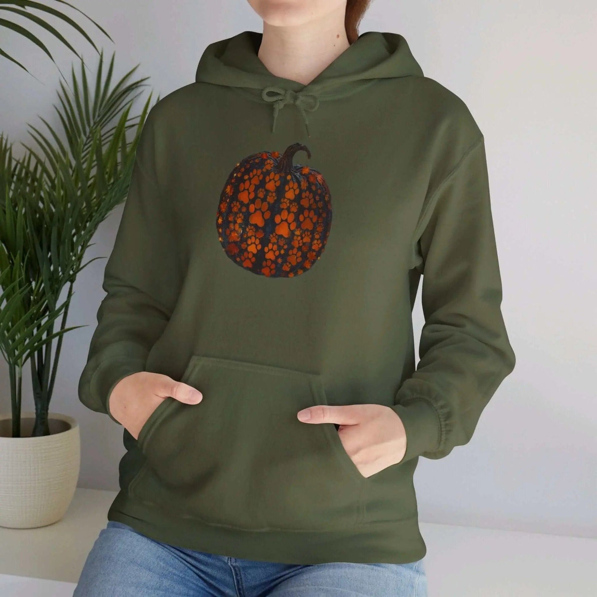 AnchorFinds.com Hoodie Military Green / S Dog Paw Pumpkin Unisex Heavy Blend™ Hooded Sweatshirt