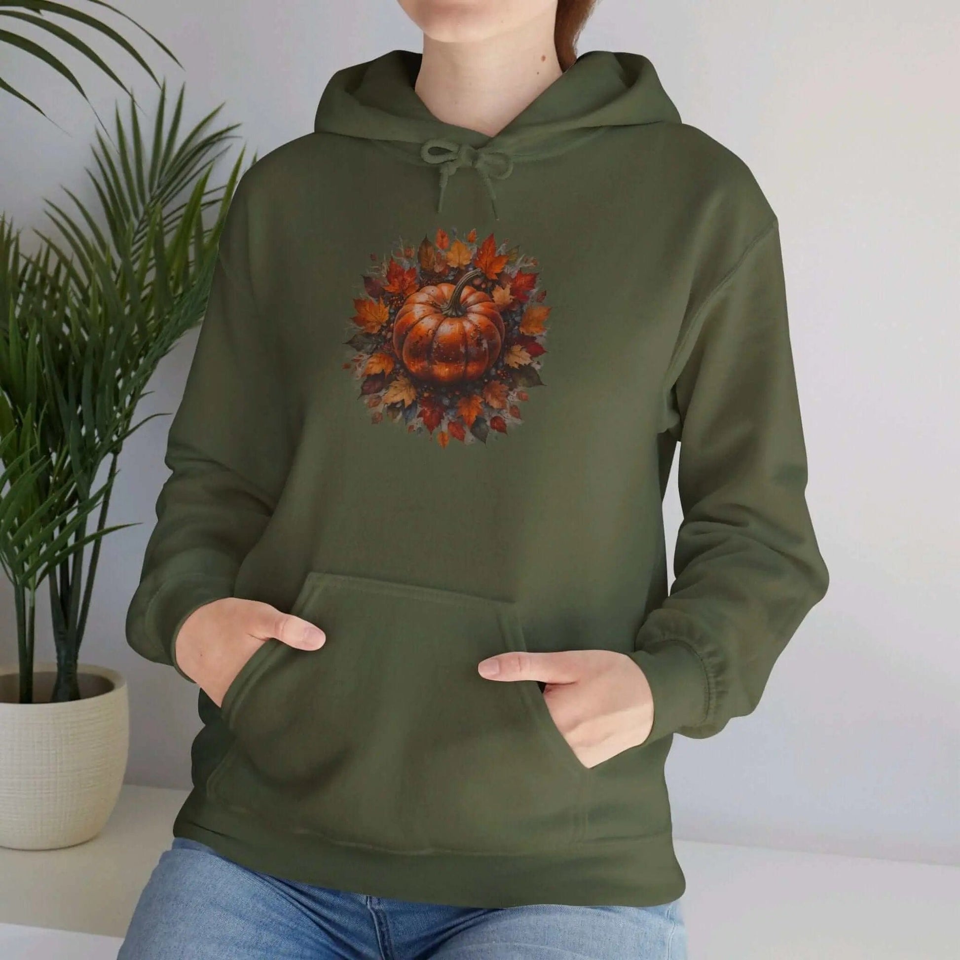 AnchorFinds.com Hoodie Military Green / S Pumpkin Foliage Unisex Heavy Blend™ Hooded Sweatshirt: Cozy Comfort for Chilly Days