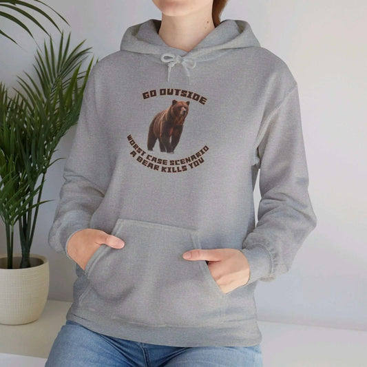 AnchorFinds.com Hoodie Sport Grey / S Go Outside Worst Case Scenario a Bear Kills You Unisex Heavy Blend™ Hooded Sweatshirt