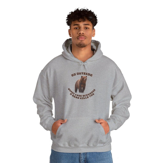 AnchorFinds.com Hoodie Sport Grey / S Go Outside Worst Case Scenario a Bear Kills You Unisex Heavy Blend™ Hooded Sweatshirt