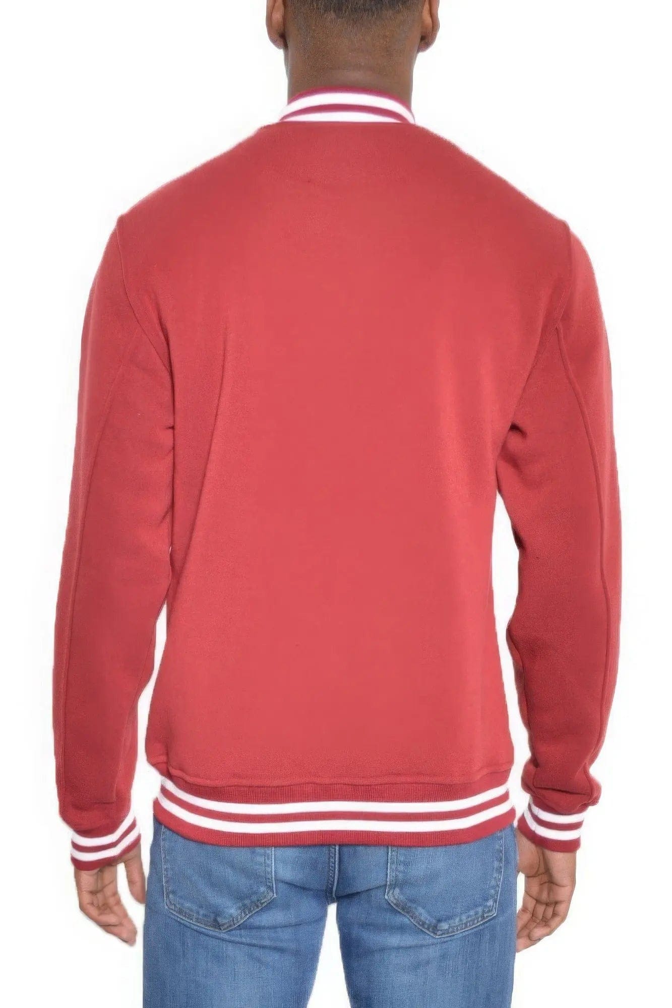 AnchorFinds.com Jackets Men's Fleece Snap Button Varsity Jacket-Red