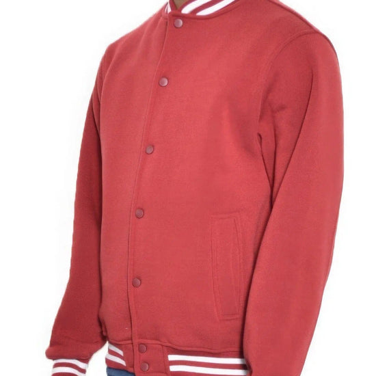 AnchorFinds.com Jackets Men's Fleece Snap Button Varsity Jacket-Red